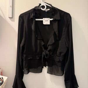 American Eagle Outfitters Black Ruffle Tie Blouse